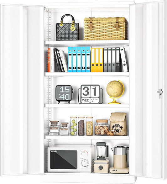 INTERGREAT Metal Storage Cabinet with Doors and Shelves,72" H White Steel Tool Locking Cabinet, Metal Storage Cabinet for Home Office, Warehouse, School