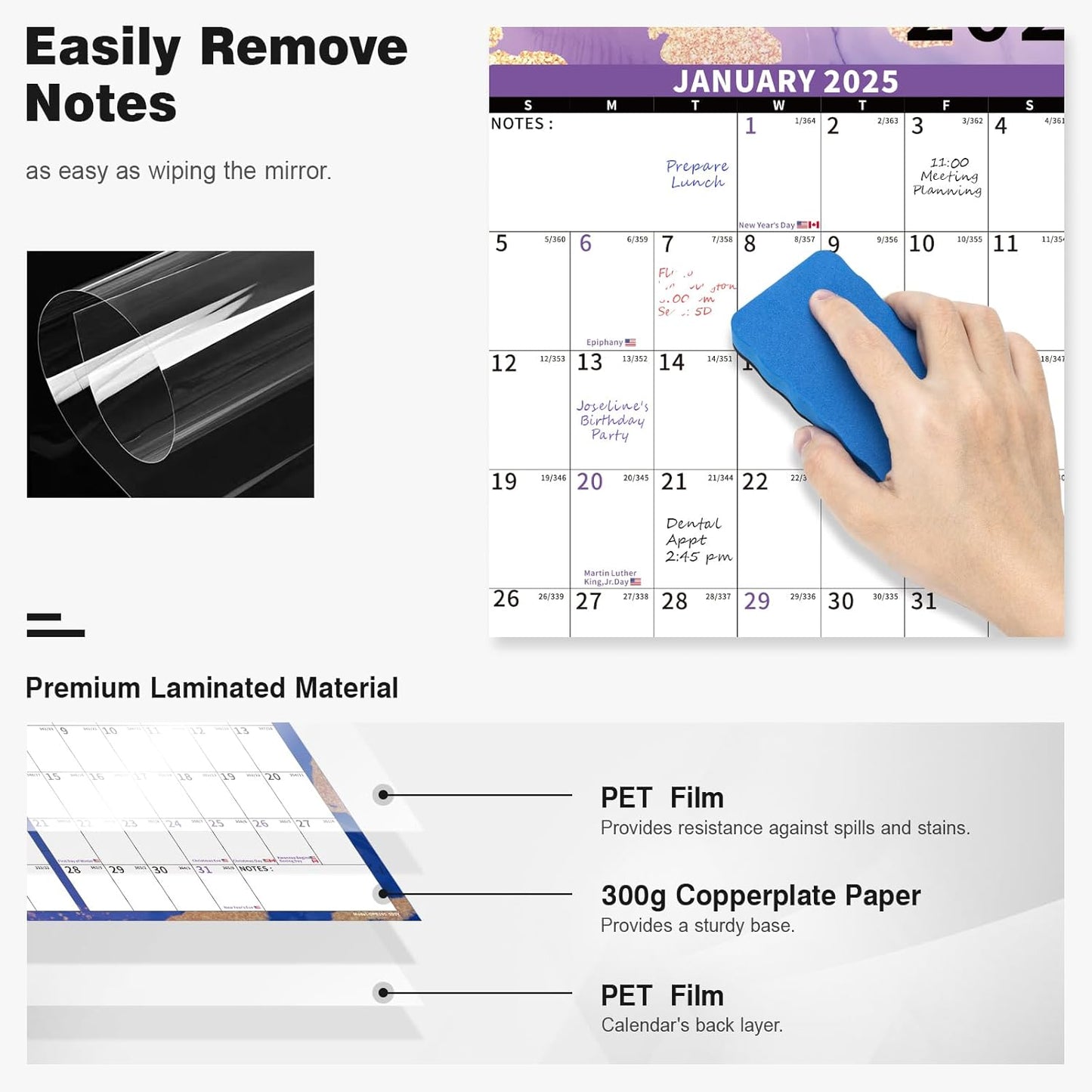 Ospelelf Large Dry Erase Calendar for Wall - 32'' x 48'' Vertical Calendar Laminated Yearly Family Calendar for Office, Use Jan 2025 - Dec 2026 (Marble)
