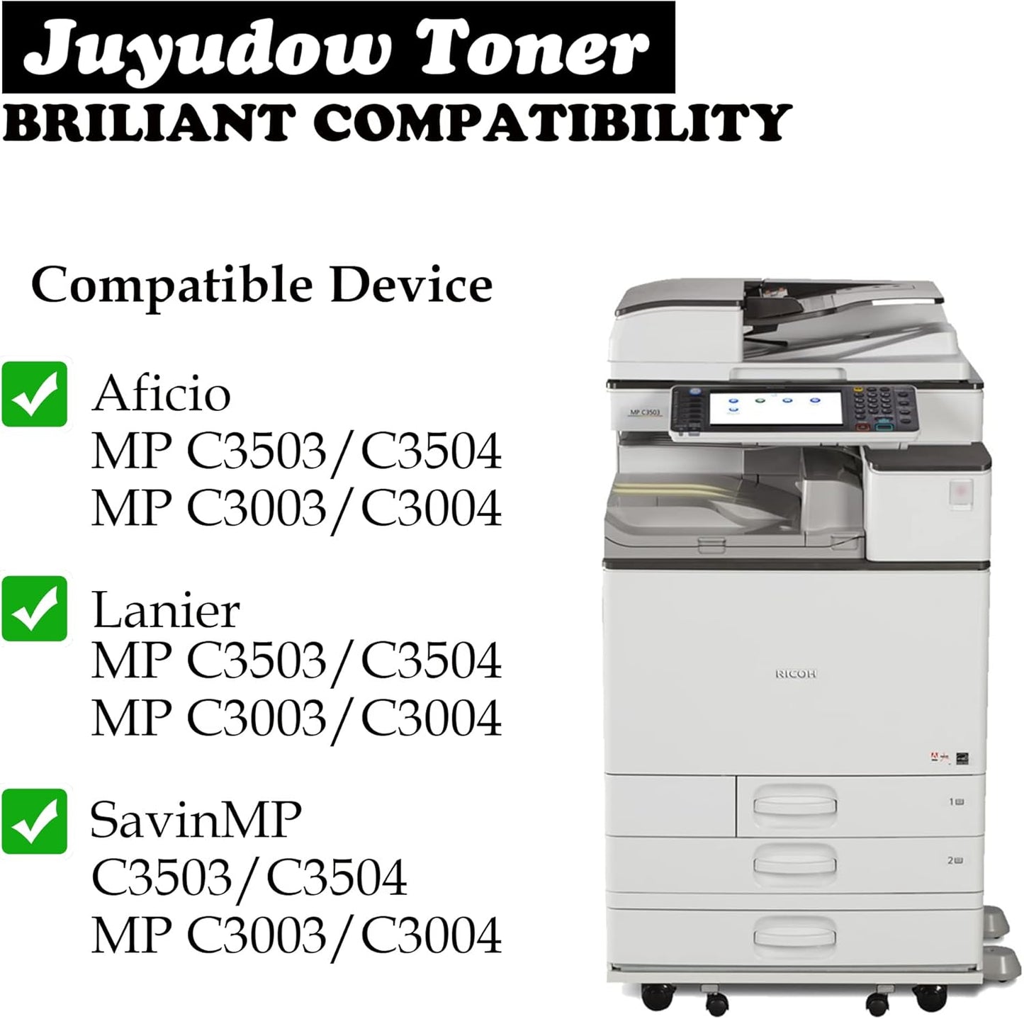 MP C3503 Toner for Ricoh MP C3003 Toner Cartridge Compatible for Ricoh Aficio Lanier Savin MP C3003 C3503 C3004 C3504 C3004ex C3504ex (4 Pack) Part#: 841813 841814 841815 841816 High Yield