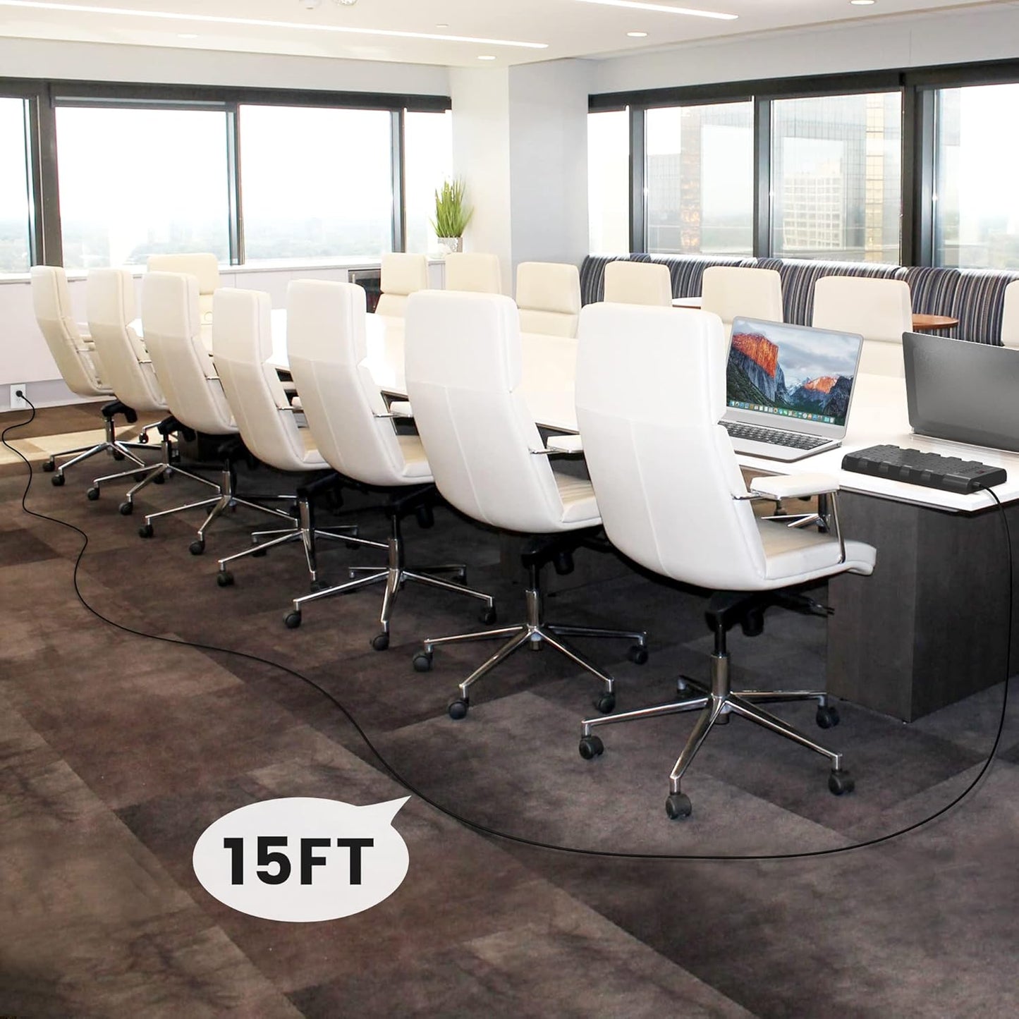 Power Strip Surge Protector, SUPERDANNY 15Ft Long Extension Cord with 6 USB Charging Ports and 22 AC Outlets, 1875W/15A, 2100 Joules, Flat Plug Power Outlet for Home, Office, Dorm, Gaming Room, Black