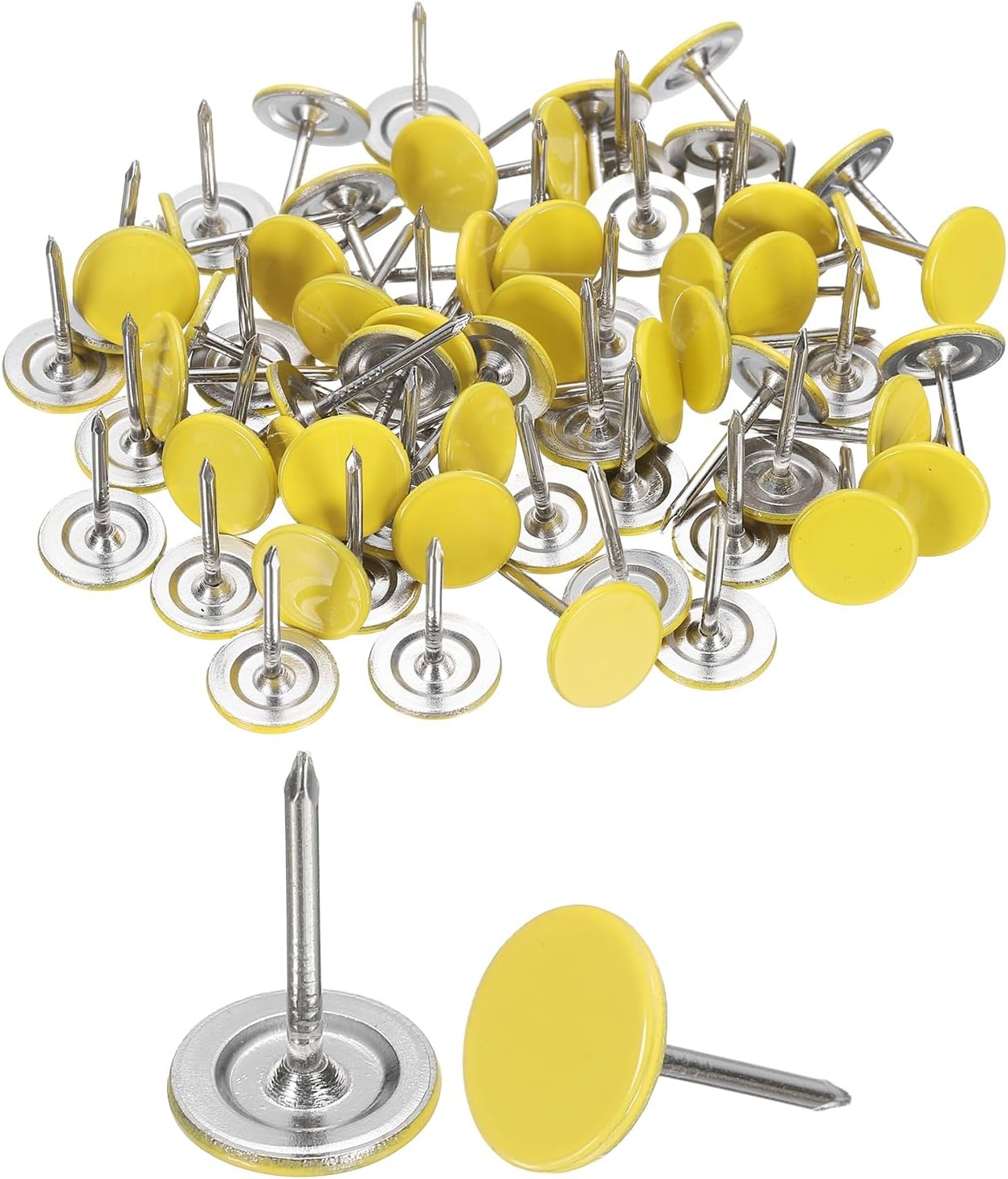 uxcell 150Pcs Upholstery Tacks, 11mmx17mm Flat Head Thumb Tack Decorative Furniture Nails Push Pins for Furniture Sofa Headboards, Yellow