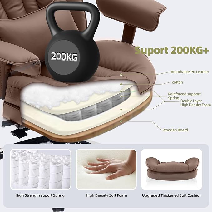 Efomao Big and Tall Office Chair with Footrest – High Back Computer Chair with Adjustable Armrests，Executive Office Chair with Wide Seat, Modern Desk Chair for Home Office, Gaming, or Study, Brown