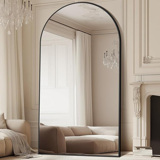 MELOMOIR 82"x44" Oversized Floor Mirror Freestanding, Arched Full Length Mirror for Bedroom Living Room Dressing Room Gym Yoga Hair Salon, Black Mirror Full Length with Shatterproof Tempered Glass