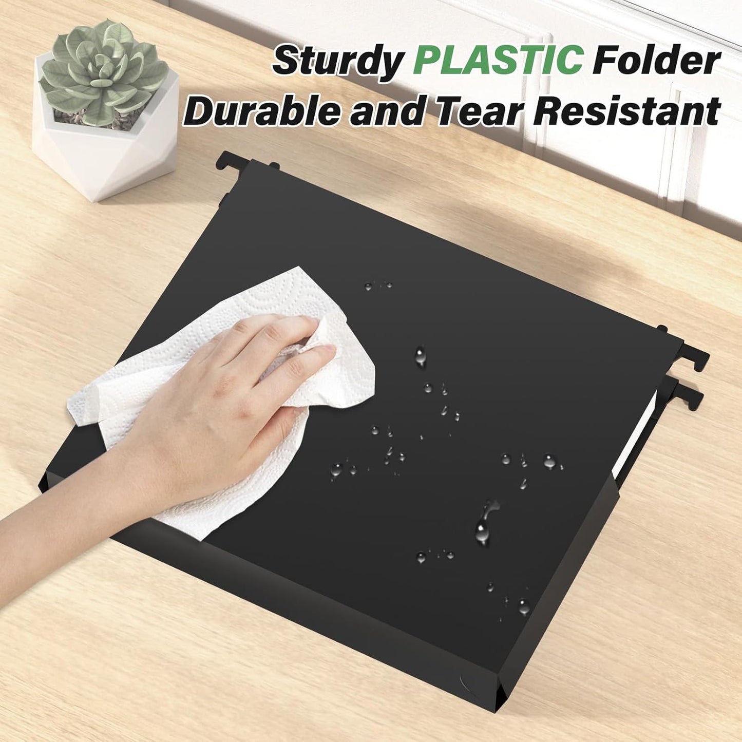 Ansook Extra Capacity Plastic Hanging File Folders,2" Expanding Accordian Pocket with Black Insert Gasket,Heavy Duty for Filing Cabinet, Hard Hang Folders Organizer, Black,Letter Size,6 Pack