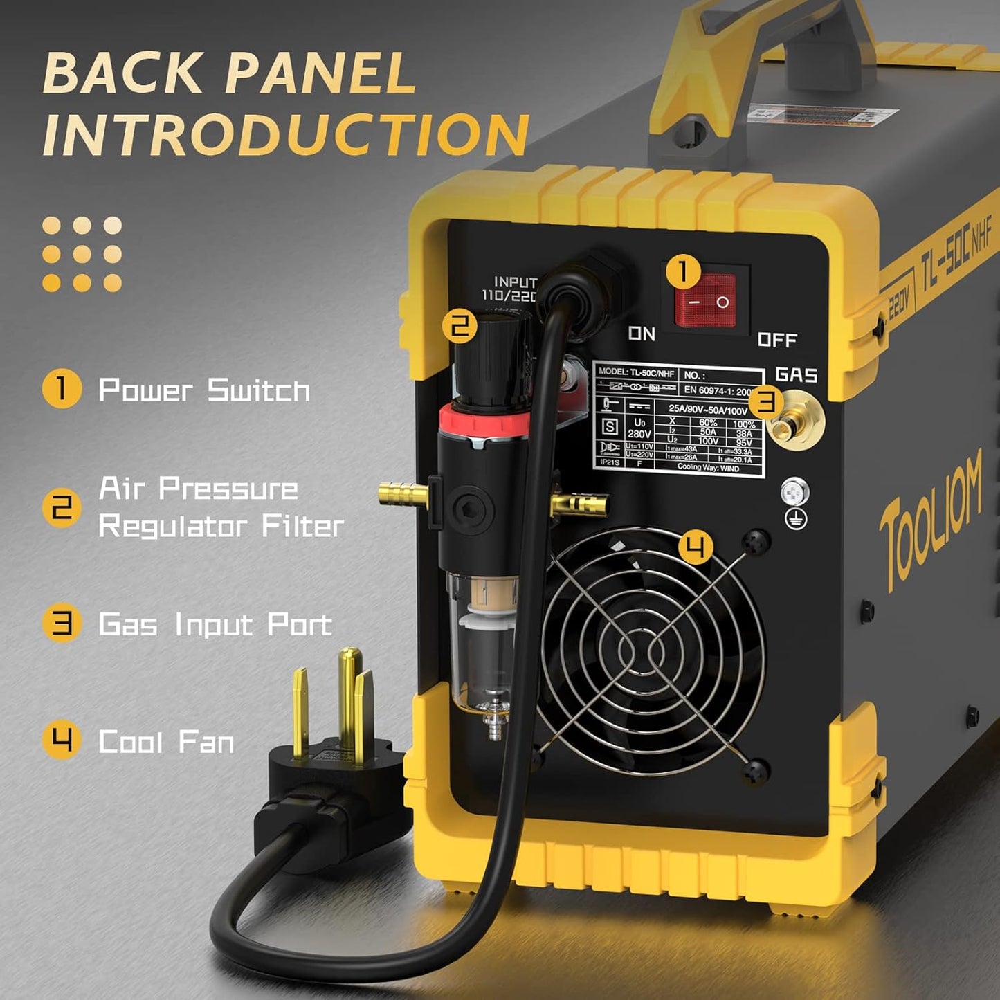TOOLIOM 50A Non High Frequency Plasma Cutter Non-Touch Pilot ARC 110/220V Dual Voltage Cutting Machine 1/2" Clean Cut