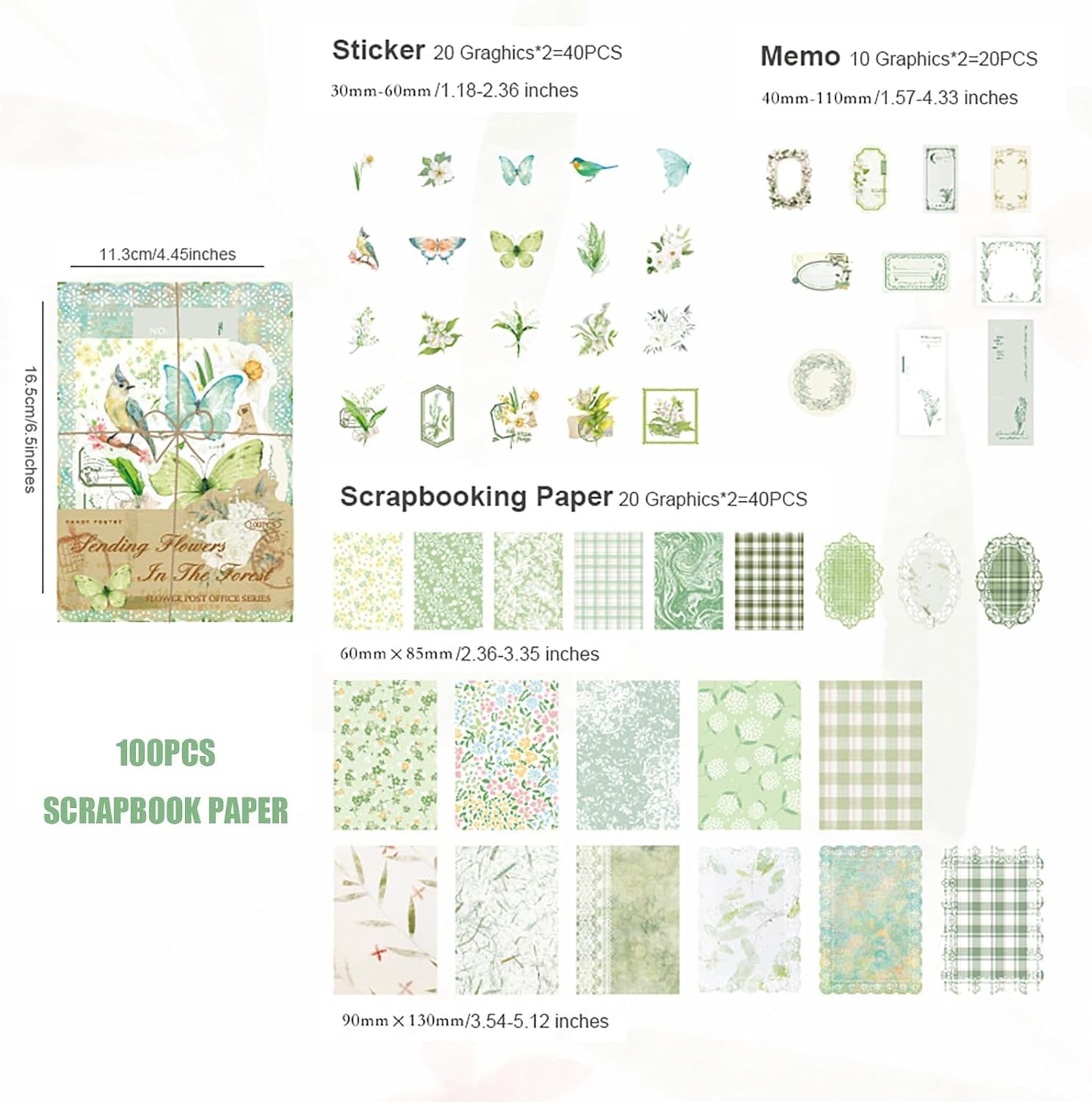 Doraking 100pcs Vintage Floral Scrapbook Paper Journaling Stickers Assorted Set, Material Paper Memo Junk Journal Supplies for Bullet Journaling Retro Crafts Planner Collage Card Album