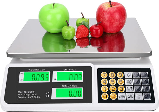 Price Computing Scale 88lb/40kg LCD Digital Commercial Price Scale with Stainless Steel Platform,Produce Scale & Food Scale for Farmers Market, Retail Outlets, Meat Shop (Flat Plate)