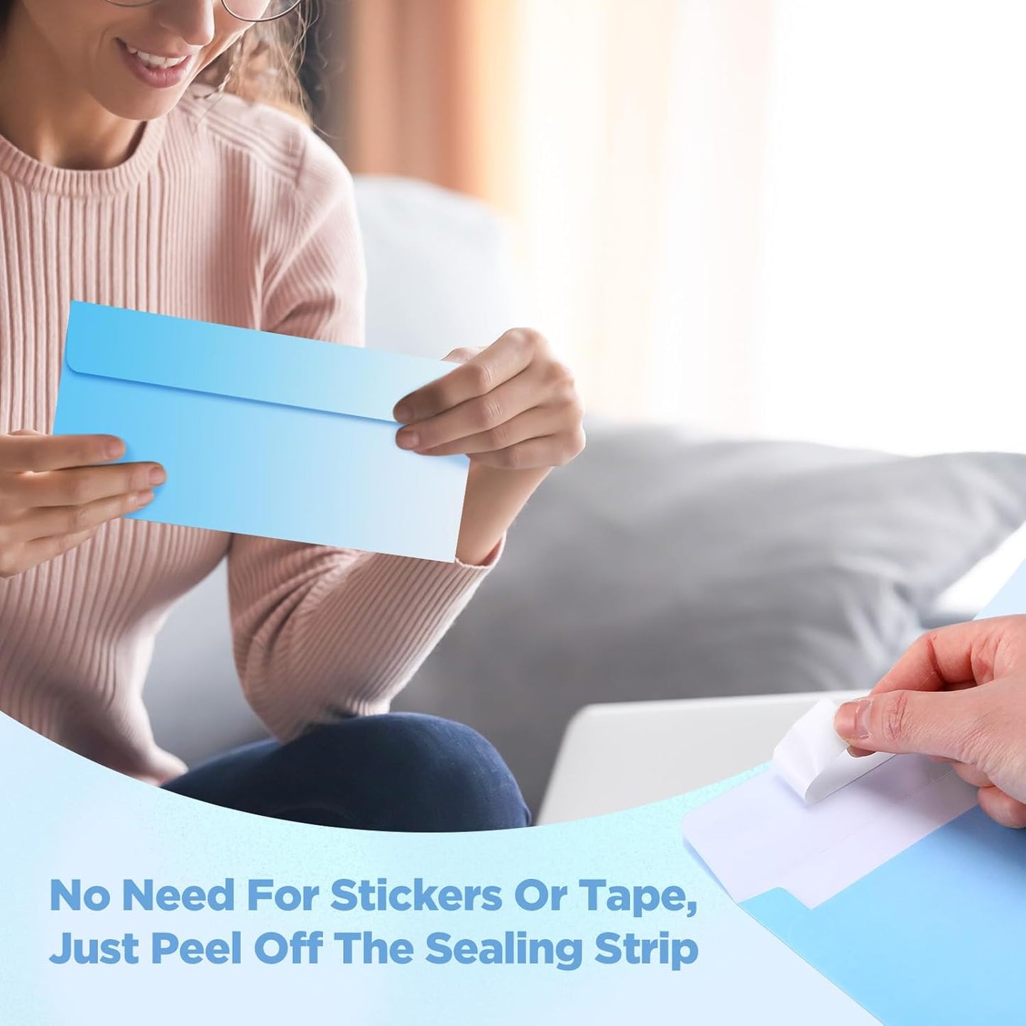 100 Pcs #10 Business Envelopes Colorful Self Adhesive Standard Envelopes Gradient for Office Check Invoices Letters Letterhead Invitations Announcements 4-1/8 x 9-1/2''(Gradient Blue)