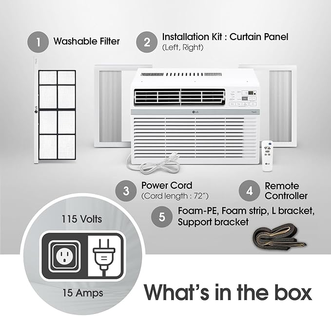 LG LW1224RD 12,000 Window Air Conditioner, 115V, 550 Sq.Ft. (22' x 25' Room Size), Quiet Operation, Electronic Control with Remote, 3 Cooling & Fan Speeds, Auto Restart, 12000 BTU, White