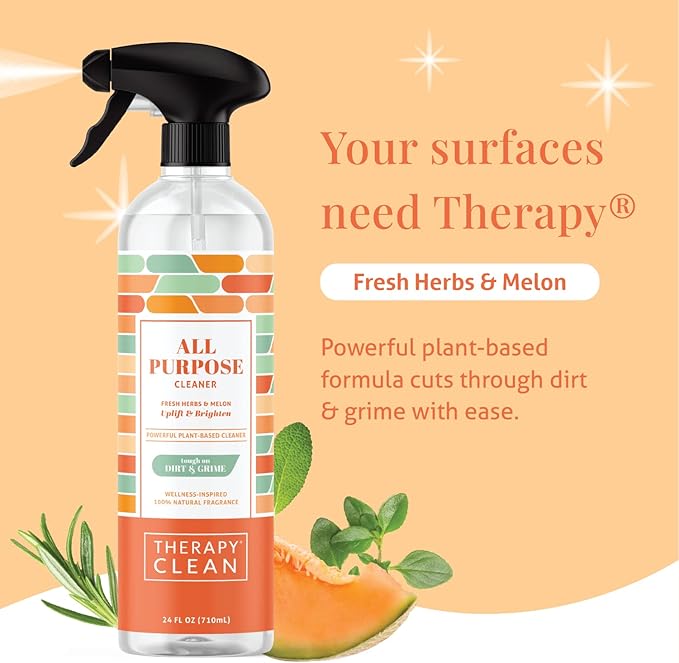 Therapy Clean All Purpose Cleaner 24 fl oz (Fresh Herbs & Melon) (6-Pack) - Multi Surface Cleaning Spray, Kitchen Cleaner, Household Multipurpose, Dusting Spray
