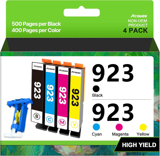 923 Ink Cartridges Combo Pack Without Chip High Yield Compatible for HP 923 Ink Cartridges 923XL Work for OfficeJet Pro 8130e 8135e 8139e 8138e 8120e 8122e 8124e (4 Pack, Black Cyan Magenta Yellow)