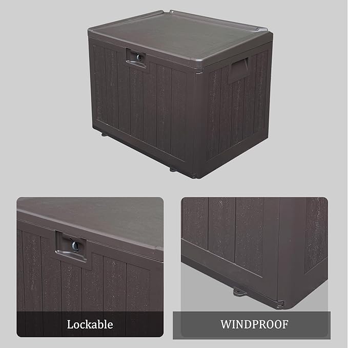 Premium Pro Edition 35 Gallon Lockable Resin Deck Box, Waterproof & UV-Resistant Outdoor Storage Box for Outdoor Storage, Garden Tools & Pool Accessories Storage, Brown