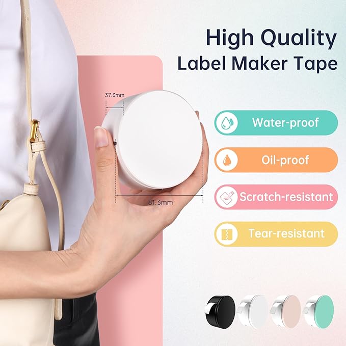 Label Maker Machine with Tape, Portable Mini Label Printer, HP3 Bluetooth Sticker Maker Machine with Multiple Templates for Office Home Small Business Organization, Small Thermal Label Printer, White