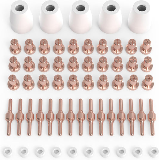 TOOLIOM 60Pcs Plasma Cutter Torch Consumables PT31 Accessories Electrode Tips Nozzles Cups Kit Fit CUT40 CUT50 with Plasma Cutting Torch PT31 LG40