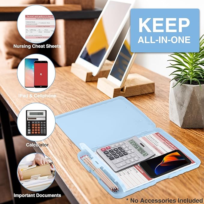 Sooez Clipboard with Storage, High Capacity Nursing Clipboard with Pen Holder, Clip Boards 8.5x11 with Storage, Low-Profile Clip, Lightweight Plastic Clipboard for Teachers, Lawers, Office Workers
