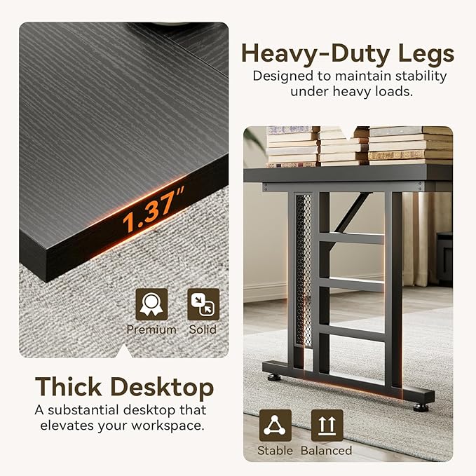 Coleshome 78 Inch Executive Desk with USB Ports, Large Computer Desk with Extra Thick, Long Mordern Office Desk, Workstation Business Furniture for Home Office, Black