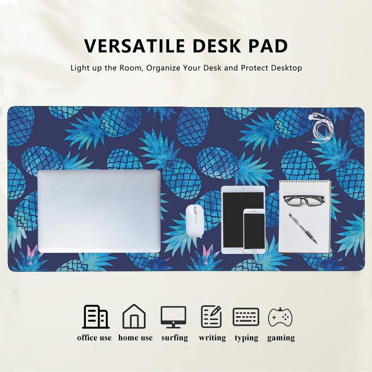 Watercolor Vintage Pineapple Extended Gaming Mouse Pad Large Desk Mat with Non-Slip Rubber Base and Stitched Edges,Keyboard Mouse Mat Desk Pad for Work,Game,Office,Home 35.4 * 15.7 Inch