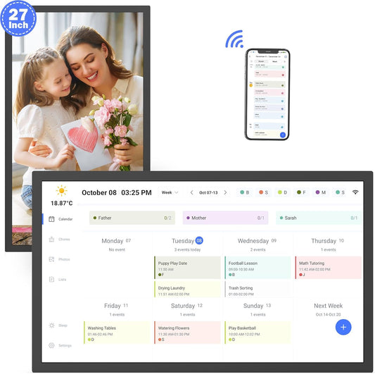 Smart Digital Calendar Chore-Chart-for-Business Planner - 27" Touchscreen Interactive Display Electronic Calendar for To Do List, Auto-Sync Google iCloud Outlook Calendars, Wall Mountable for Mom Dad