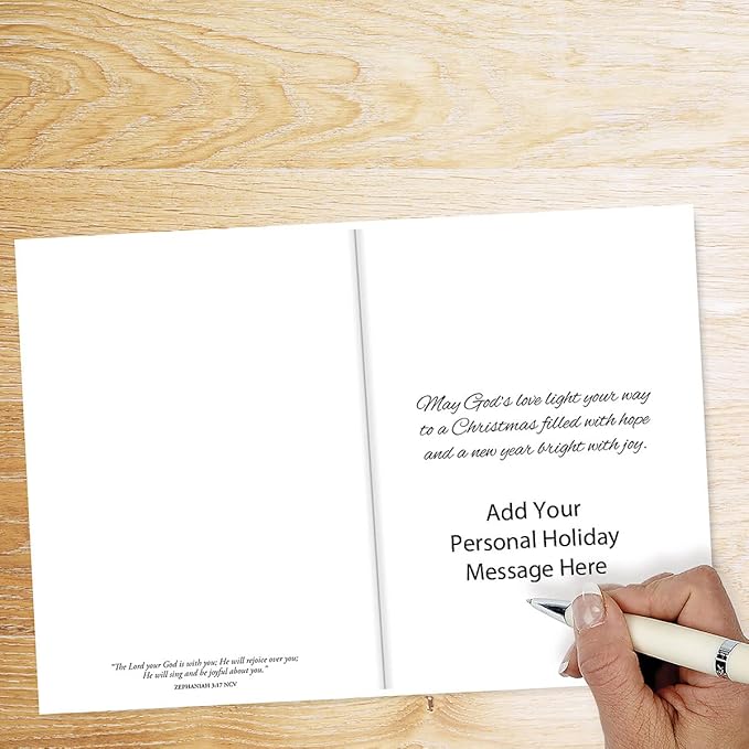 Current Christmas Tree with Manger Personalized Religious Christmas Cards with Envelopes - Set of 18 Large 5 x 7-Inch Folded Cards, Faith Holiday Greeting Card Value Pack, Add Names or Text