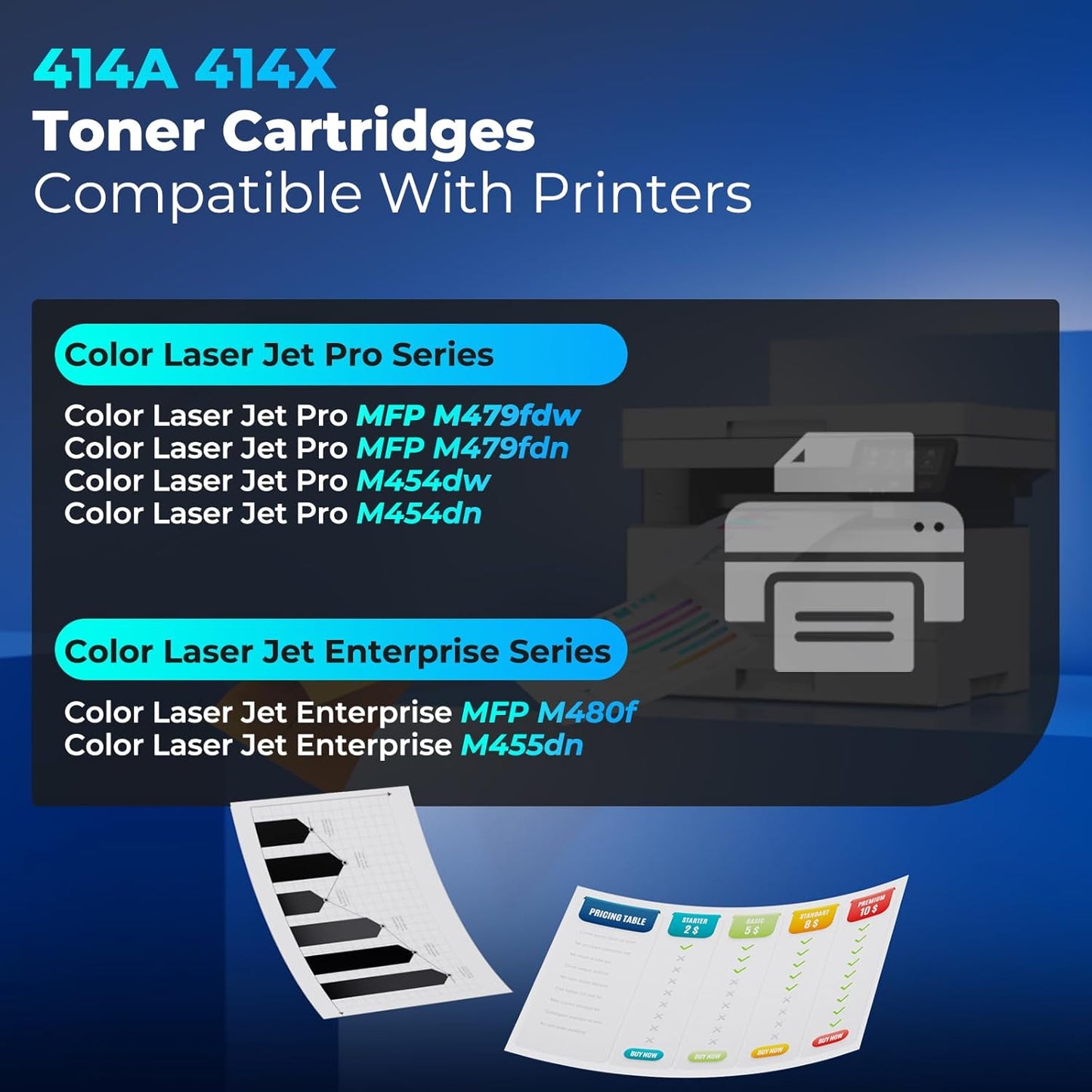 414A Toner Cartridges Compatible for HP 414A HP414A 414X 4 Pack with Chip for Color Laser Jet Pro MFP M479fdw M454dw M479fdn M454dn Enterprise MFP M480f M455dn MFP M479 W2020A W2020X Black & Color