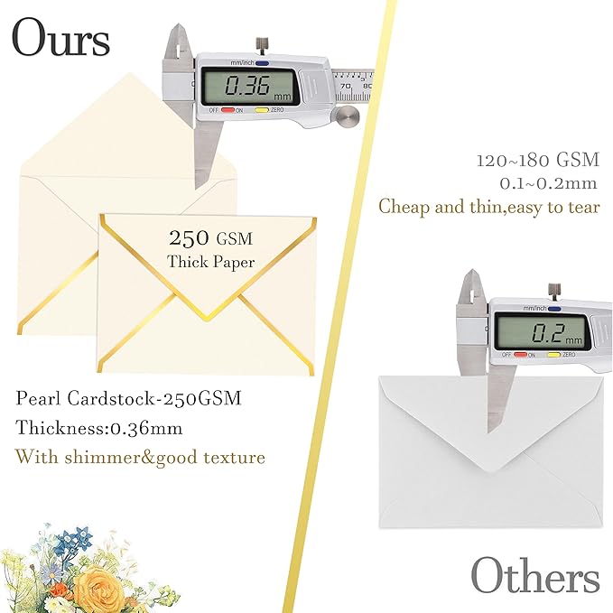 60 Pack Gold Envelopes 5x7 Bulk Beige, 250G Pearled Cardstock A7 Envelopes for Invitations Business Mailing Envelope with Gold Foil Border, A6 4x6 Envelopes for Wedding Baby Shower Cards