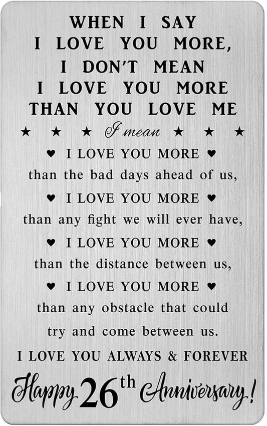 26th Anniversary Card Gifts for Women Couple, 26th 26 Year Anniversary Romantic Wallet Card Gifts for Wife