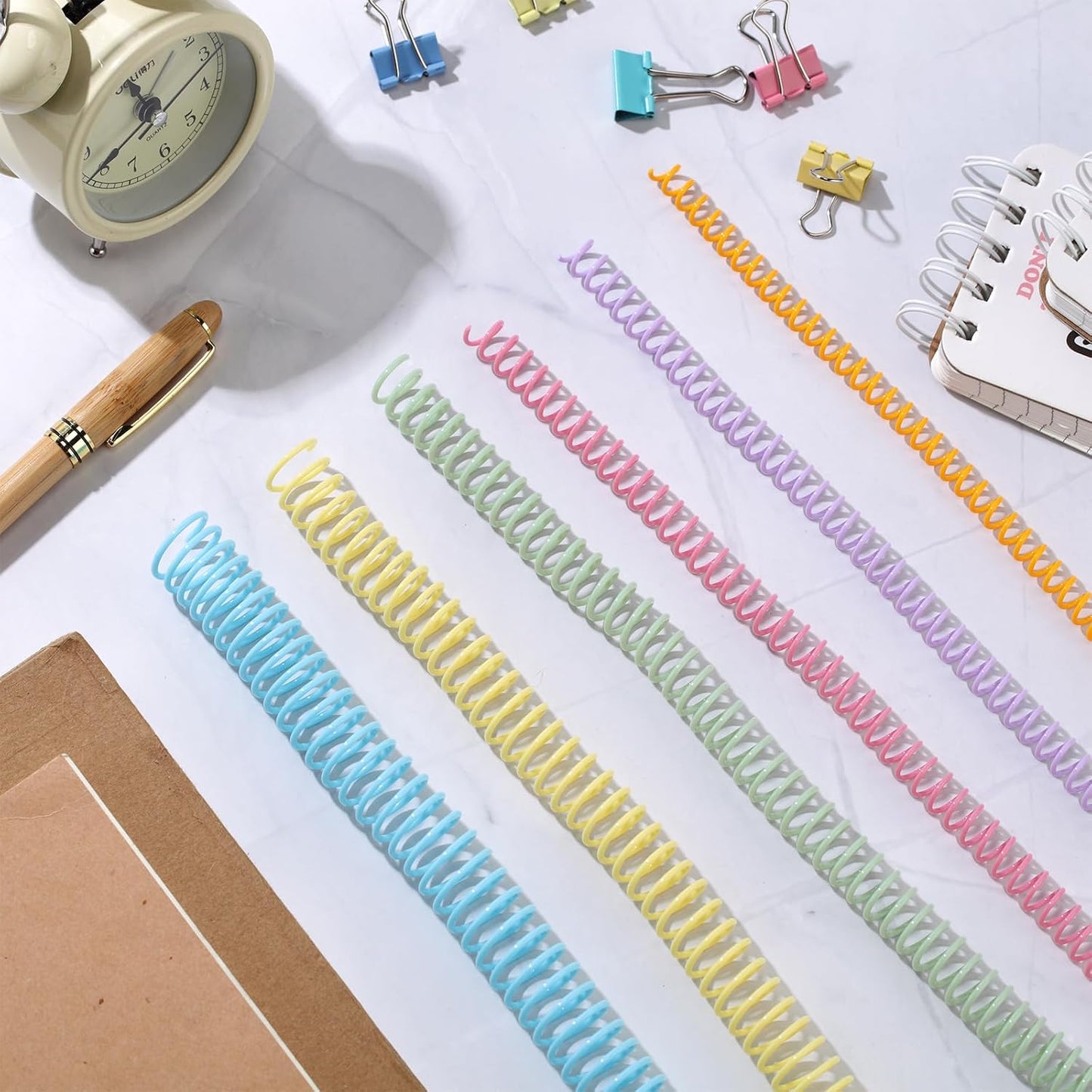 Leinuosen 120 Pack Plastic Spiral Binding Coils Kit Spirals Multi Size Coils for Binding Binder Combs Spines(1/4 5/16 3/8 1/2 5/8 3/4 Inch,Colorful)