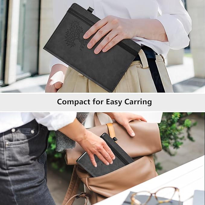 PERCUN Graph Paper Notebook, 160 Pages Grid Journal for women & men, A5 Hardcover Leather Graphing Notebook for School, Work, Travel, Note Taking 5.9”x8.5” (Black)