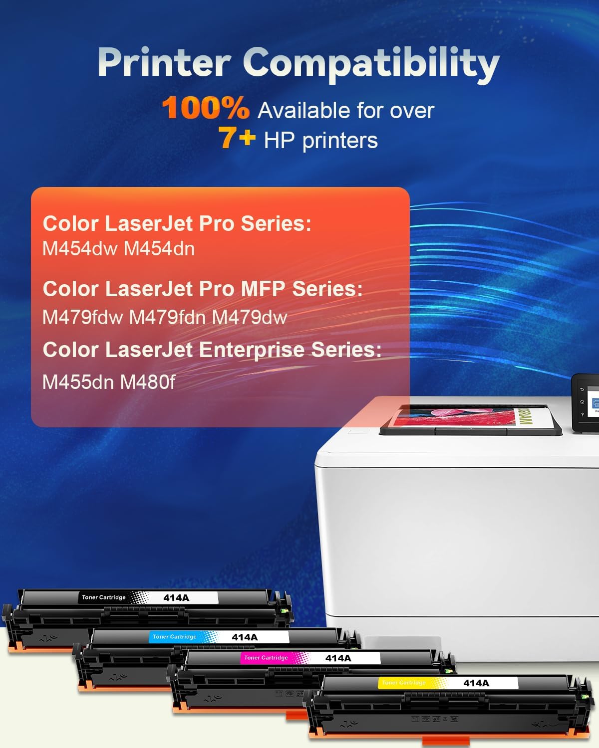 414A Toner Cartridge Compatible Replacement for HP 414A 414X W2020A W2020X Toner Cartridge Work for Color Laser Jet Pro MFP M479fdw M479fdn M454dw M454dn M479 MFP M480f M455dn (4 pack,BK/C/Y/M)