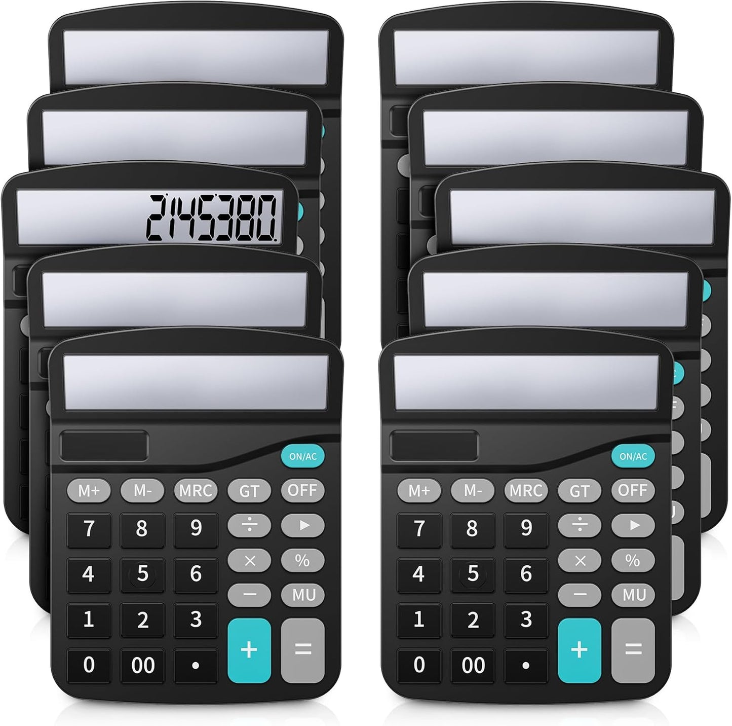 Lichamp Desk Calculators with Big Buttons and Large Display, Office Desktop Calculator Basic 12 Digit with Solar Power and AA Battery (Included), 10 Bulk Pack