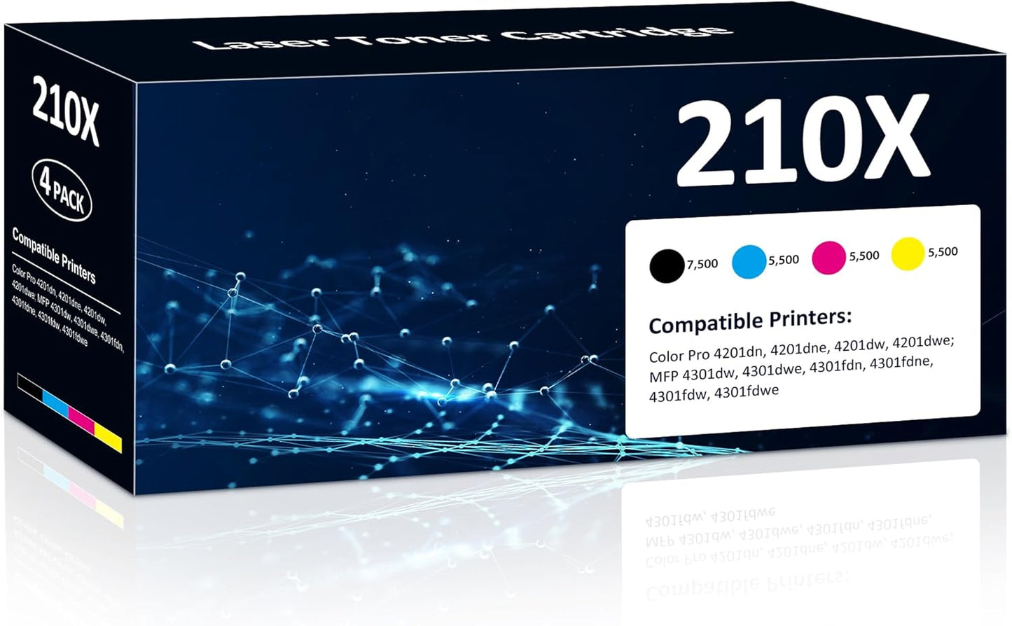 210X Toner Cartridges Compatible for 210X High Yield 210A Set for Color LaserJet Pro 4201dn 4201dne 4201dw 4201dwe MFP 4301dw 4301dwe 4301fdn 4301fdne 4301fdw 4301fdwe Printer(4 Pack, BK/Y/M/C)