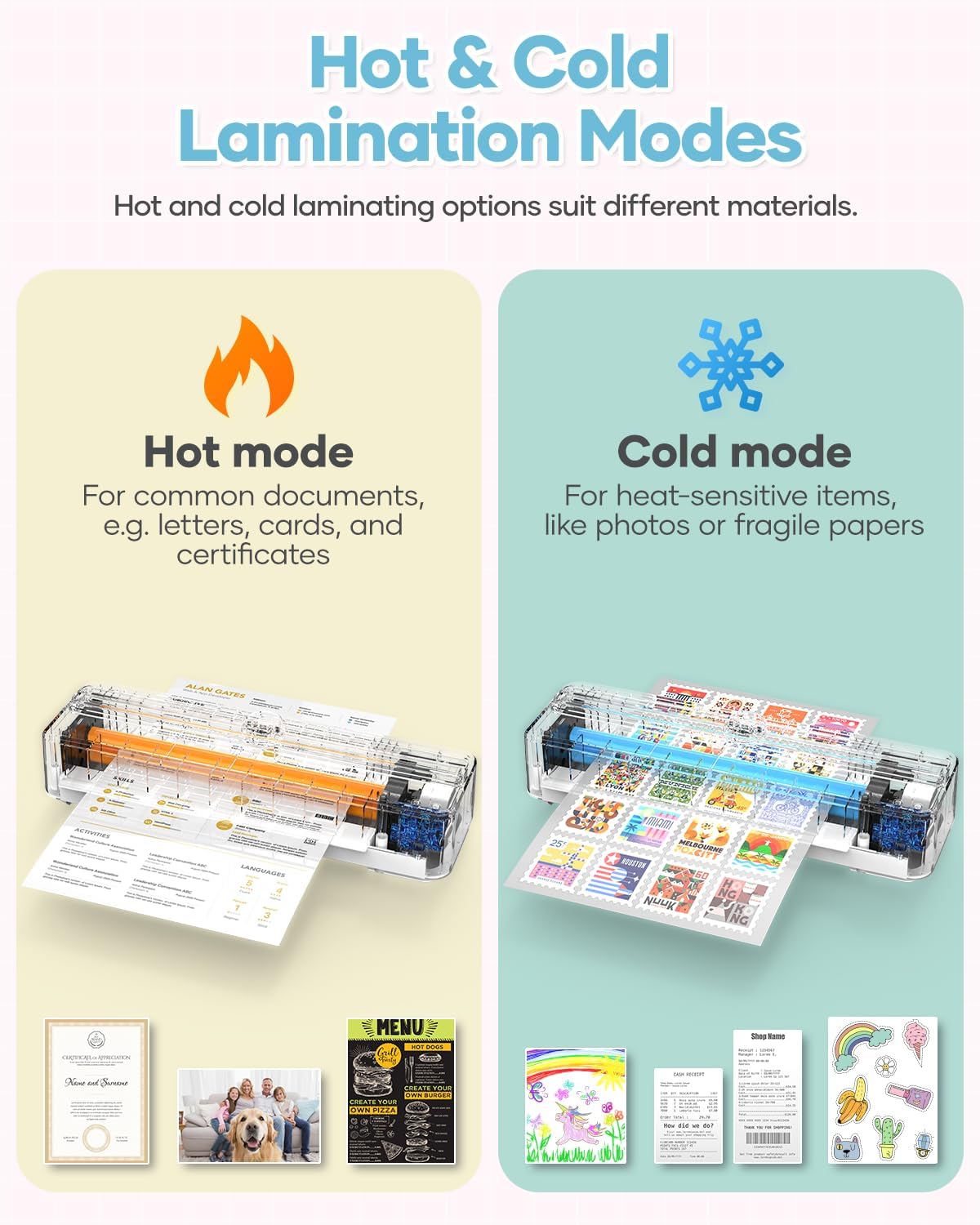 Kejector Laminator Machine, 9 Inch with 20 A4 Sheets Thermal and Cold Lamination Built in Cutter Quick Warm Up for Home Office School, White