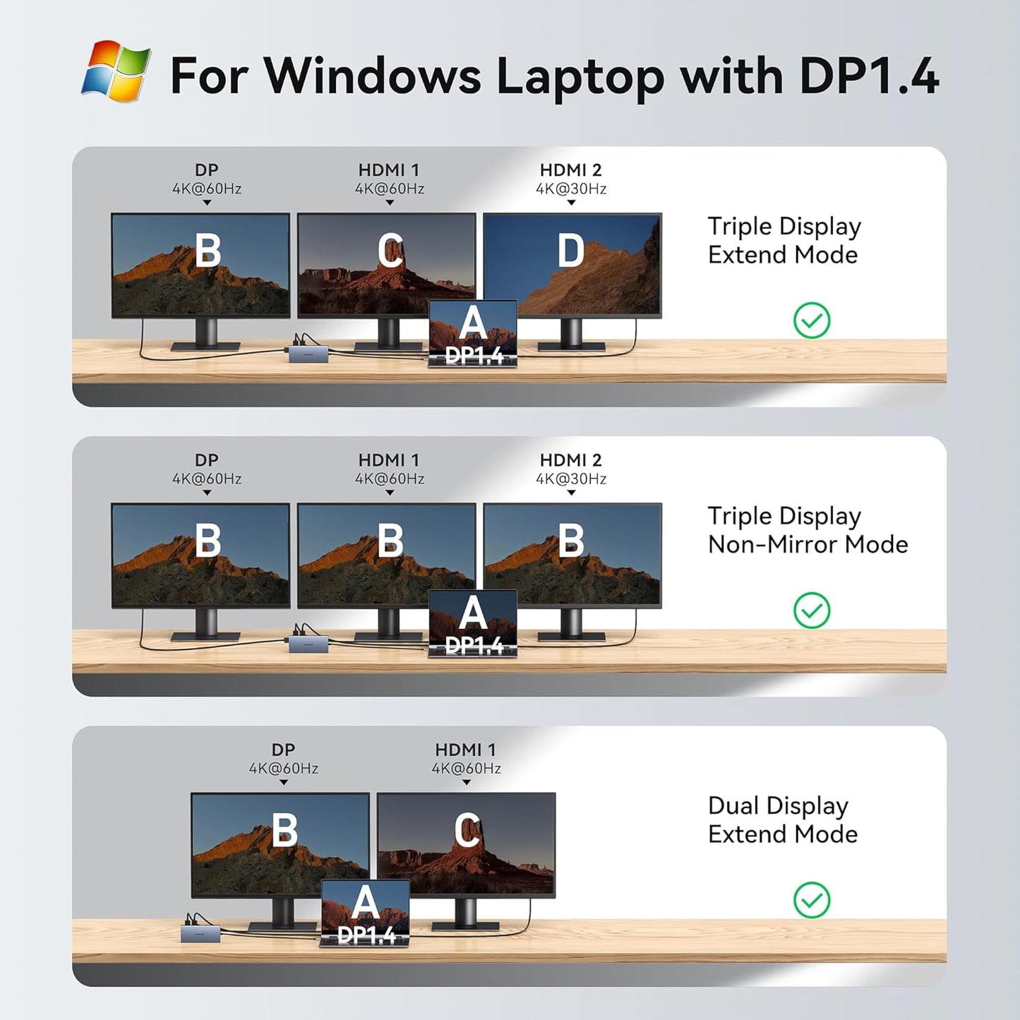 USB C Docking Station Dual Monitor for Dell XPS/HP/Lenovo/Surface, 15 in 1 USB-C Hub 3 Monitor Adapter, Dock with 8K DisplayPort, 2 HDMI 4K@60Hz, 6 USB A/C, 100W PD, Ethernet, SD/MicroSD