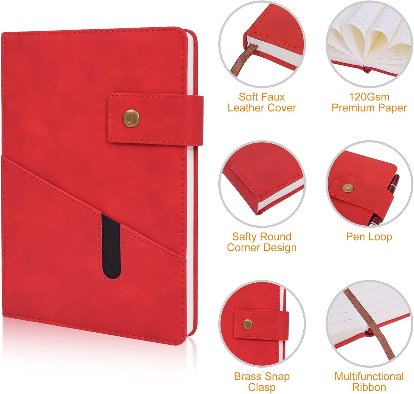 A5 Lined Leather Journal Notebook,Hardcover Journal Set with Pen and Gift Box,100Pages 100gsm Thick Ruled Paper Daily Diary for Men Women School,Travel,Business,Work,Writing 5.9" X 8.4"