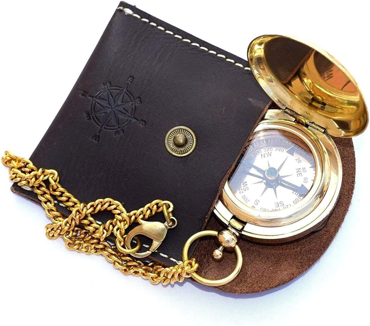 VERTERIS Nautical Vintage Compass Solid Brass Compass in a Black Leather Case