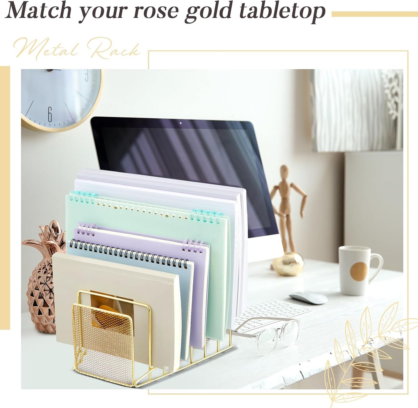 2 Pcs 7 Slot Incline File Sorter Metal Wire Mesh File Racks for Desktop Letter Sorter for Magazine Folder Book Organizer Home Office School Paper Mail Desk Storage Holder(Golden)