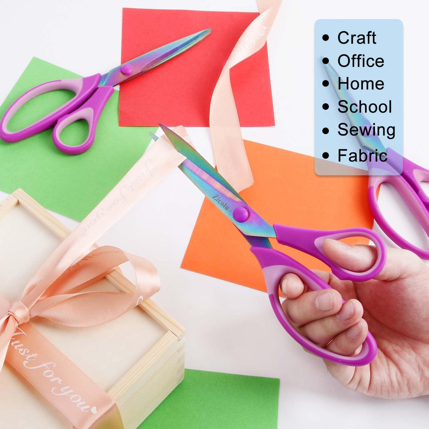 8.5" Scissors Bulk Set of 12-Pack, Sharp Scissors all Purpose Heavy Duty, Non-Stick and Titanium Coating Blade, Multipurpose Shears for Office Home School Sewing Fabric DIY Craft Supplies