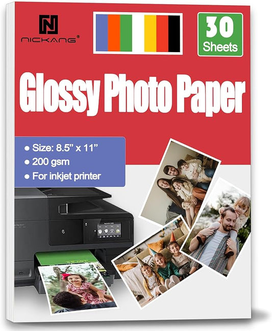 Glossy Photo Paper 8.5x11, 53 LB/200 gsm, 30 Sheets, Letter Size, Photo Paper for Inkjet Printer, Photo Printer Paper, Picture Paper