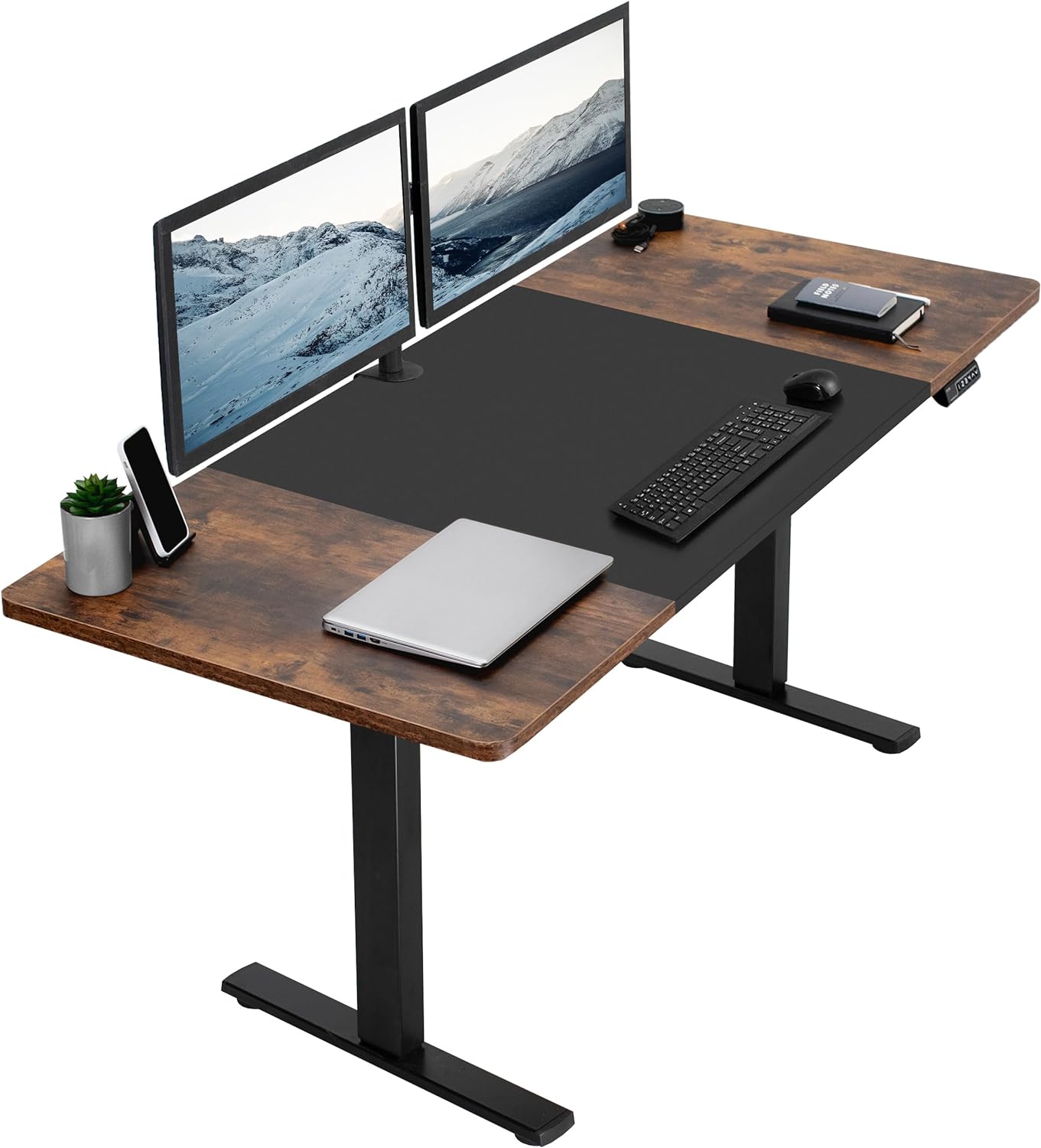 VIVO Electric 71 x 30 in Rustic Standing Desk, Memory Height Adjustment, 1B Series, Black and Vintage Brown Top, Black Frame, DESK-KIT-1B7BN