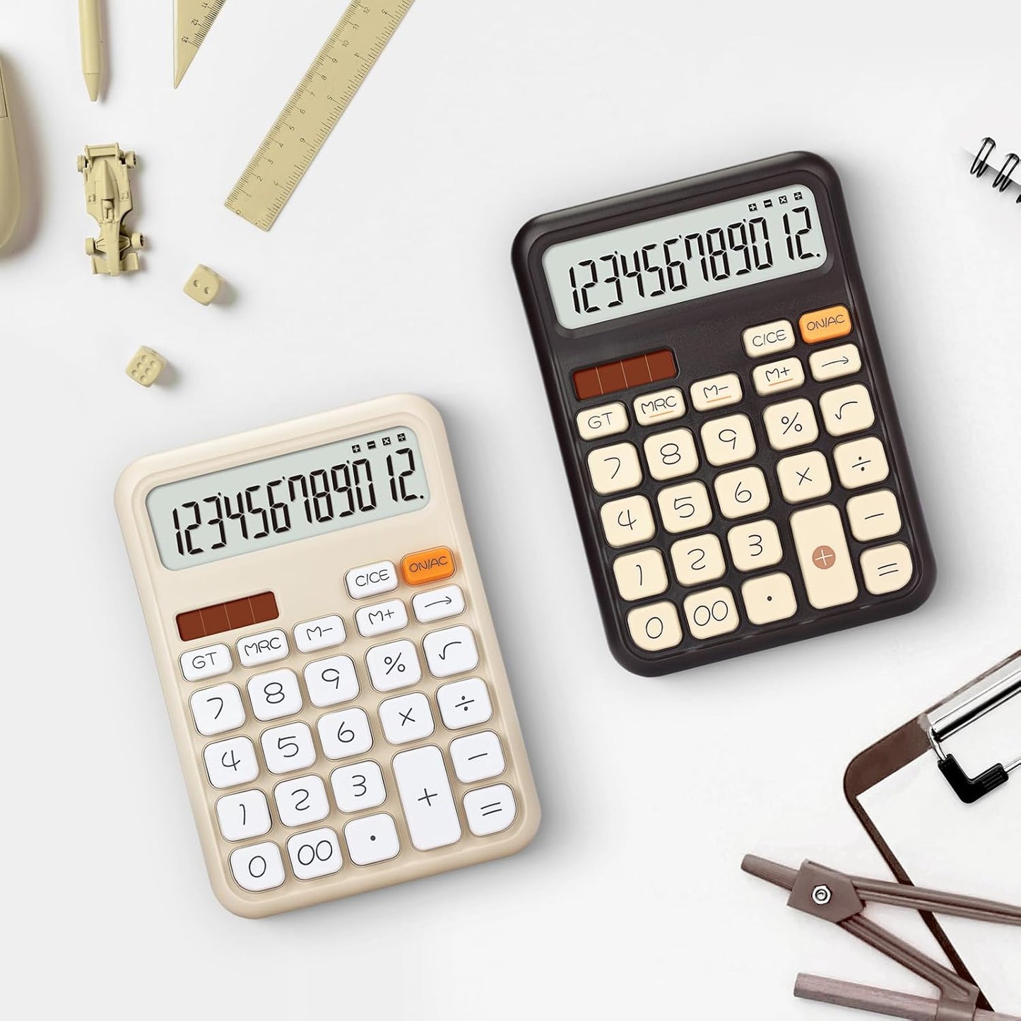 Pendancy Calculators Desktop, Basic 4 Function Handheld Desk Calculator with Solar Battery Dual Power, 12 Digit Large LCD Display Big Button for Office School Home Use (Brown)