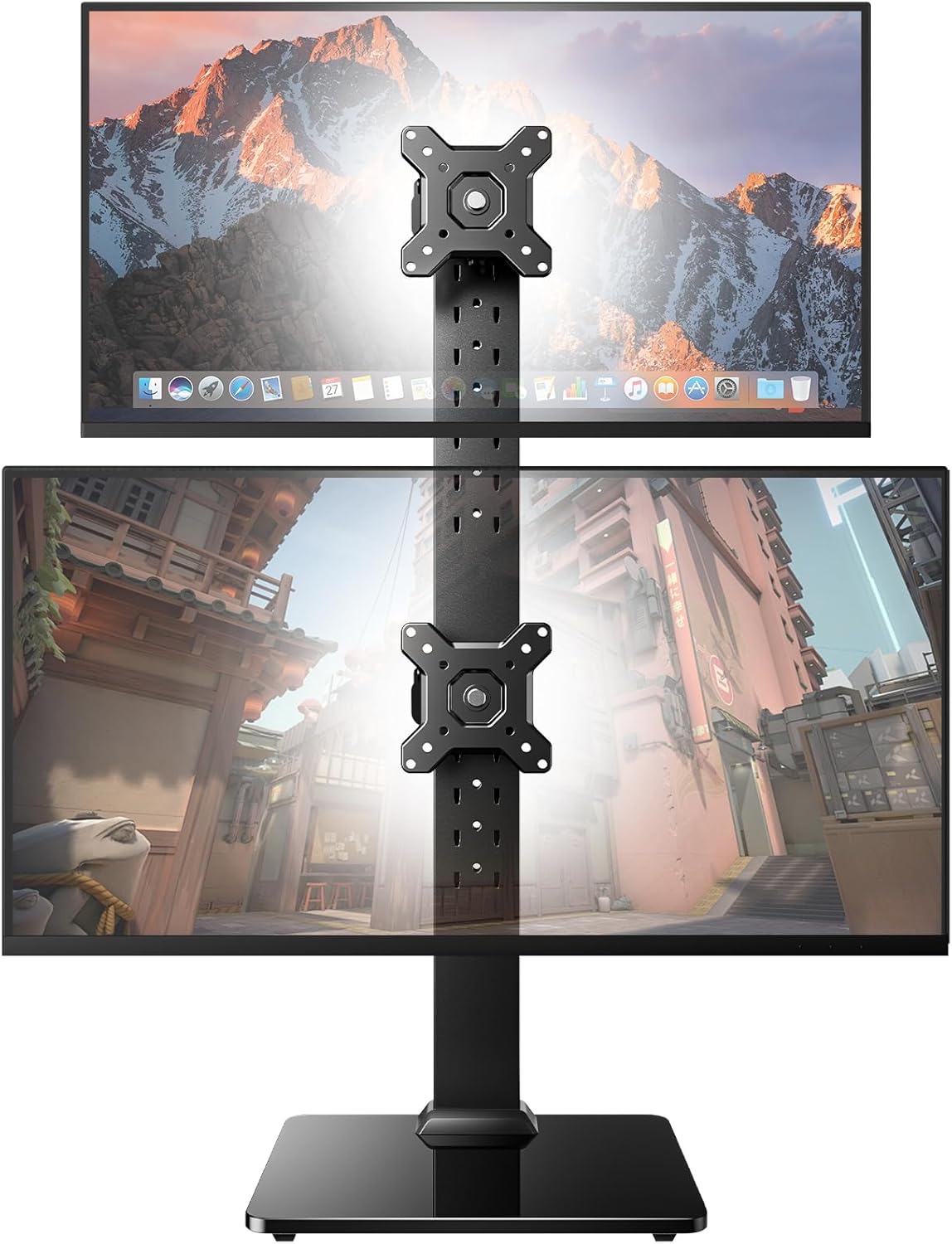 HUANUO Dual Monitor Stand, Vertical Monitor Mount for Two Screens 13 to 34 Inch, Freestanding Monitor Riser with Swivel, Tilt, Rotation and 13 Height Settings, Max Load 44 lbs, Max VESA 100x100