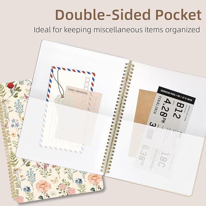 Cute Spiral Notebook journal A4 Aesthetic Pretty Design for Women Girls Kawaii with Pocket, 11.5 x 8.5 inch, Lined, Vintage Flower