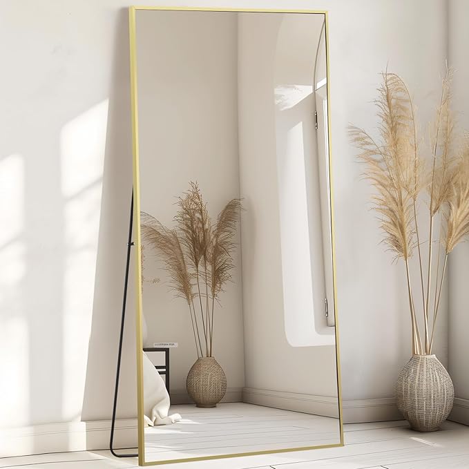 MELOMOIR 71"x32" Gold Mirror Full Length, Large Floor Mirror for Home Gym Bedroom Living Room, Large Standing Mirror with Shatterproof Tempered Glass, Wall Mirror Full Length, Wide Leaning Mirror
