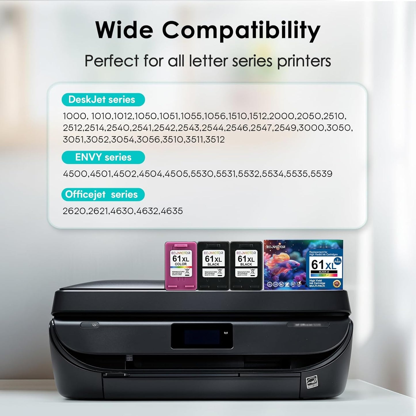 61XL Ink Cartridge Black Color Combo Pack (3-Pack) Replacement for HP Ink 61 XL HP61XL HP61 for 4500 5530 4630 2540 4502 5535 3510 3050 4635 4632 2514 2542 4610 2620 1510 1000 1010 Printer