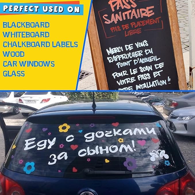 SMOOTHERPRO Chalk Marker, 10mm Liquid Chalk Markers, 3-in-1 Nib Washable Window markers for Glass Mirror, 8 Colors Erasable Chalkboard Markers for Blackboard