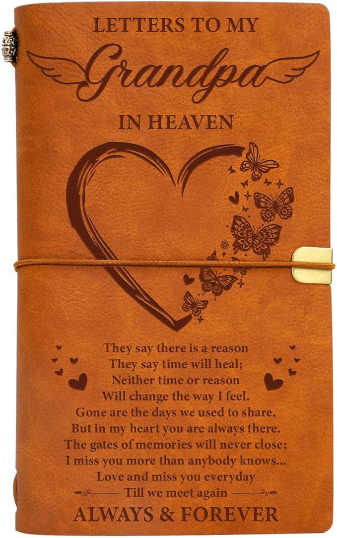 Vetbuosa Letter to Grandpa in Heaven Leather Journal,Memorial Gifts for Loss of Grandpa,Loss of Grandfather Sympathy Gift,Bereavement Gift Idea,In Memory of Loved One Gifts