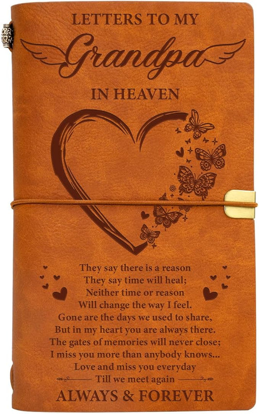 Vetbuosa Letter to Grandpa in Heaven Leather Journal,Memorial Gifts for Loss of Grandpa,Loss of Grandfather Sympathy Gift,Bereavement Gift Idea,In Memory of Loved One Gifts