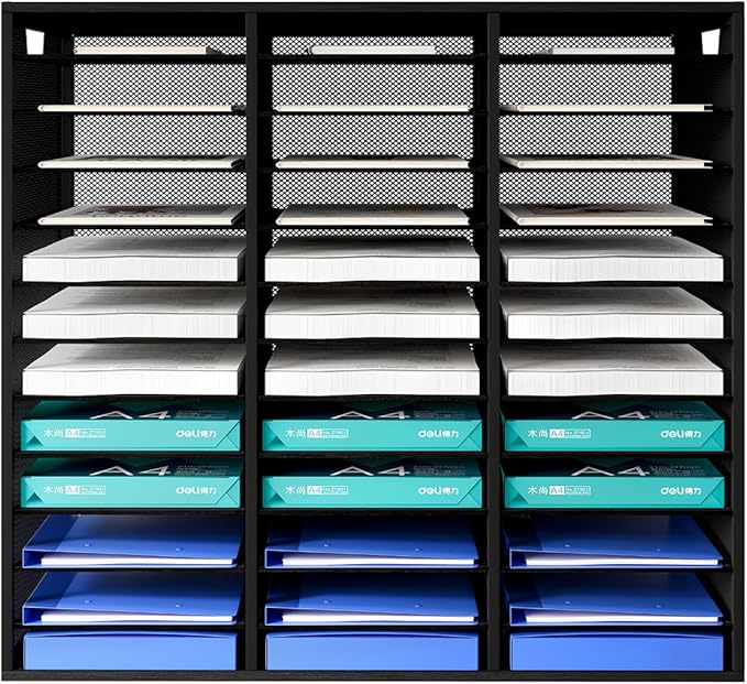 Mail Sorter Adjustable Countertop Mail Holder, Heavy Duty Literature Organizer, Student Mailbox for Classroom, Desktop Bill Paper Organizer for Office Home School, 36 Compartments, Black