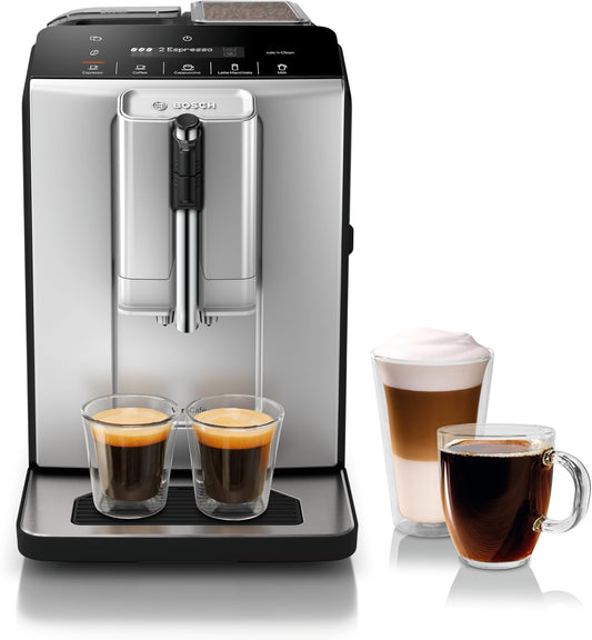 Bosch 300 Series Fully Automatic Espresso and Coffee Machine – In-Cup Frother, OneTouch Milk Drinks, 5 Drink Options, Ceramic Grinder, Easy Clean & Descale, in Silver TIU20307