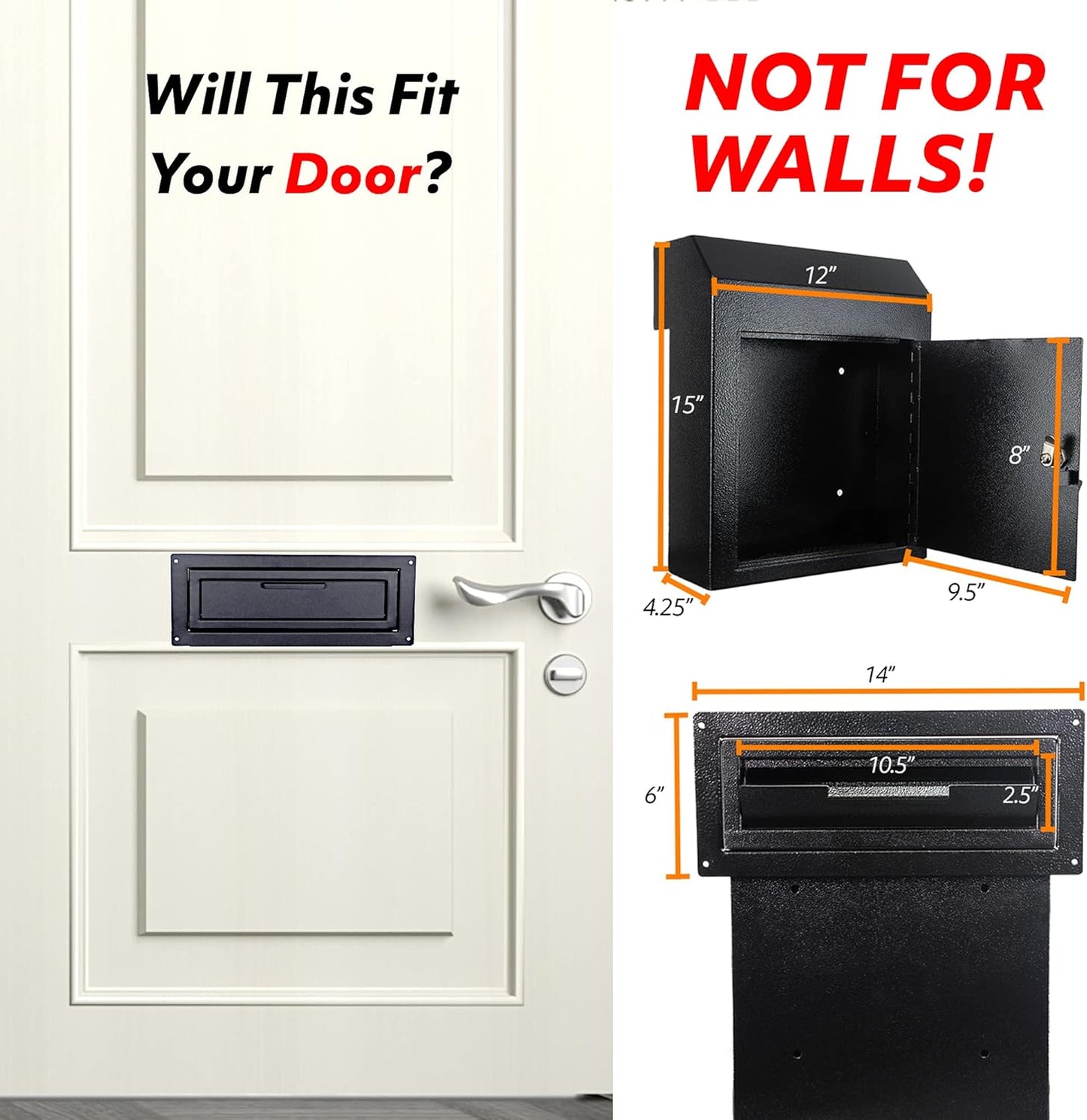 POCHAR Through The Door Drop Box with Lock, Heavy Duty Door Mailbox for Cash Rents Deposit Payments Checks, Steel Large Key Drop Box for House Office Apartment, Security Anti-Theft Dropbox, Black